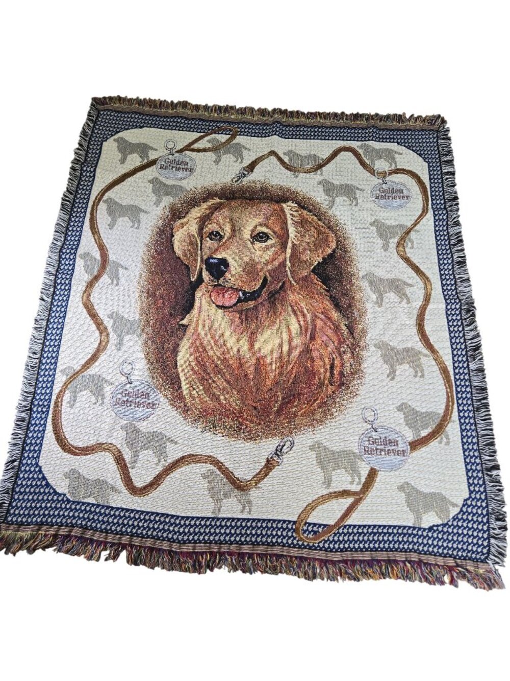 Golden Retriever Tapestry Throw Blanket Woven Design Fringed Edges Dog Lover Gif